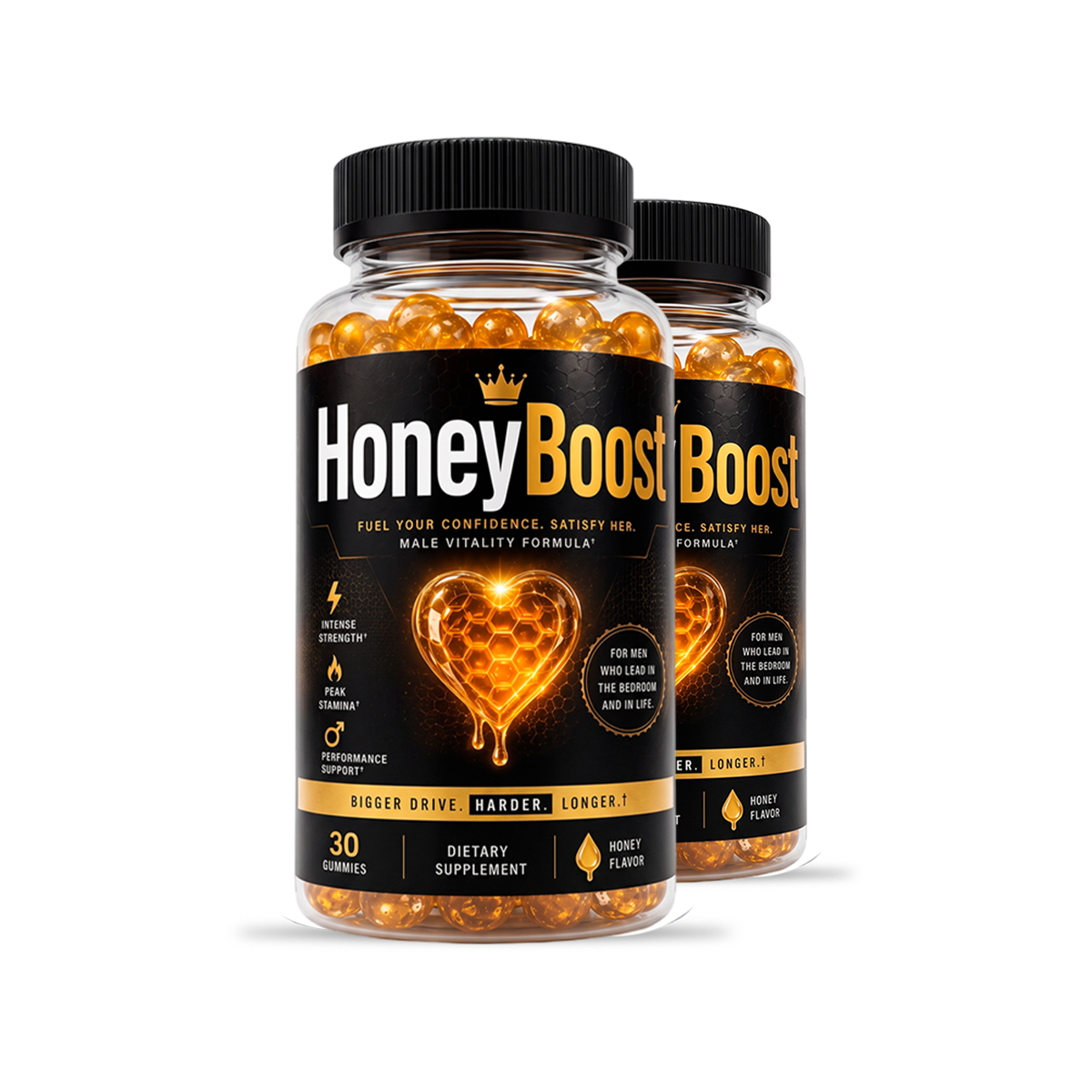 Official Soda Honey Boost Gummies product — two honey-flavored gummy bottles